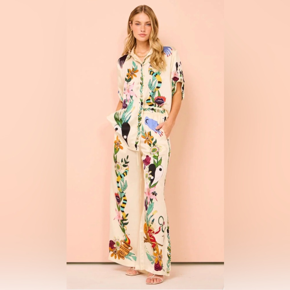 Silk Pant and Shirt in Cream